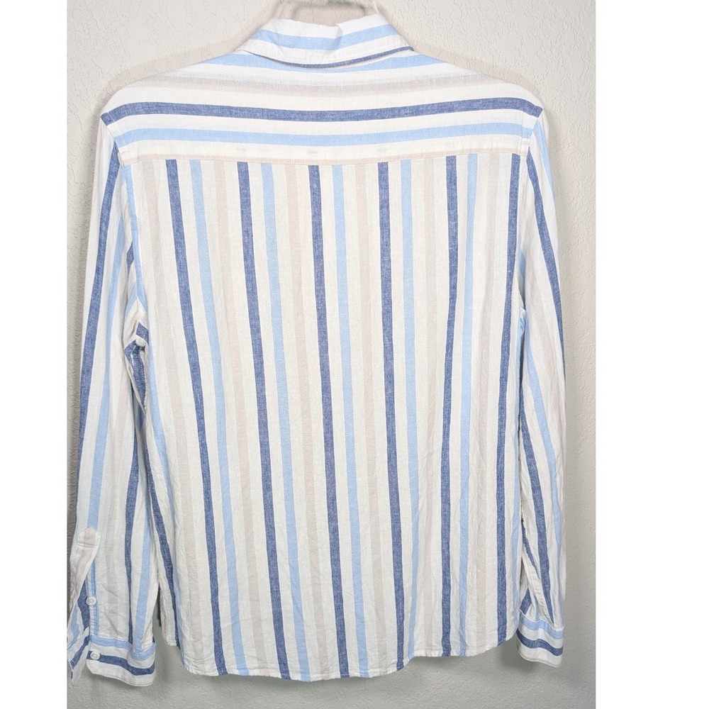 Magaschoni Man Striped Linen Long Sleeve Tab Adjustable Button Down Shirt M - Picture 4 of 7